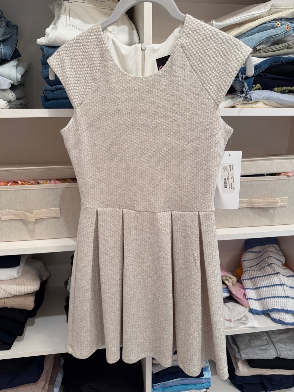 Girl’s Textured Cap-Sleeve Pleated Fit-and-Flare Dress